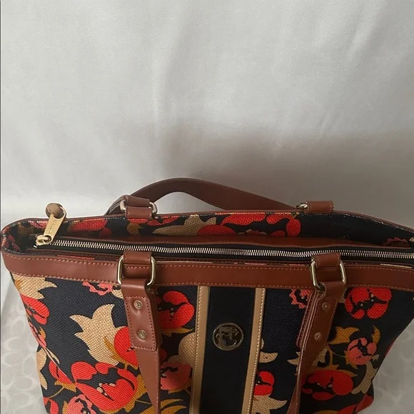 Spartina 449 Pretty Black/Orange Floral Double Straps Shoulder Bag Tote Purse 🌺🌺 - Picture 8 of 14